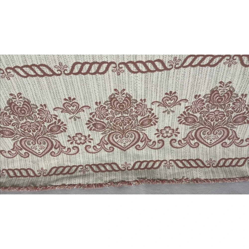 Vintage MCM Austrian Woven Table Runner Mauve Floral Cottagecore Shabby Chic